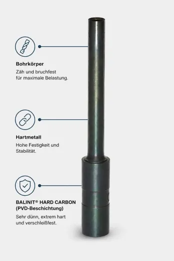 Hard Carbon PVD-Beschichtet, Ø 4,5 mm, Nutzlänge 52mm, Schaft 11mm