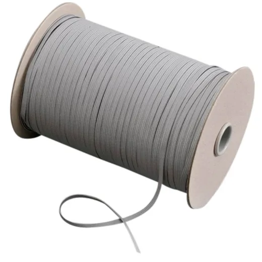 Flachgummi, ca. 5 mm breit, gelb, textilumflochten, Rolle mit 500 m