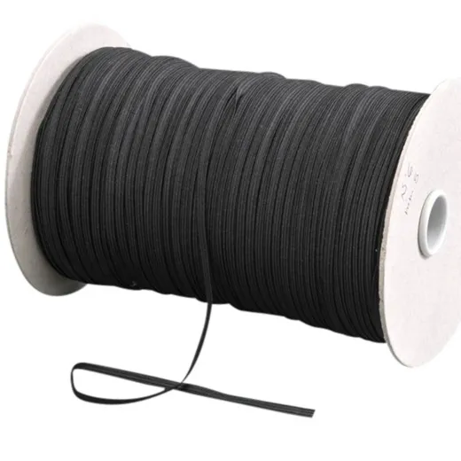 Flachgummi, ca. 5 mm breit, gelb, textilumflochten, Rolle mit 500 m