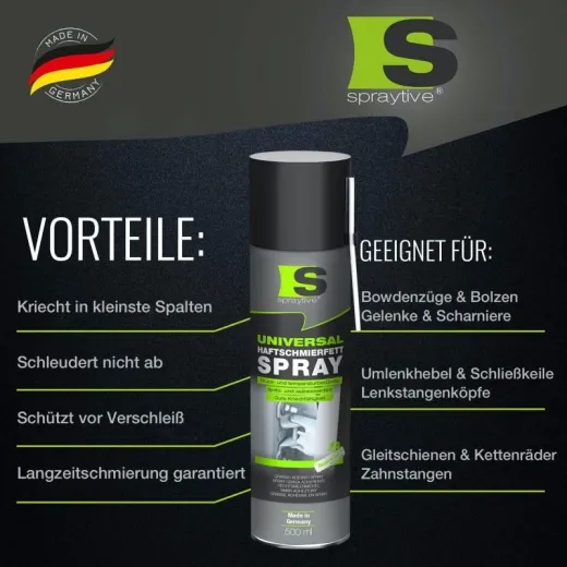 1 x 500 ml Universal-Haftschmierfett-Spray – stark haftend, kriechfähig, wasserbeständig"