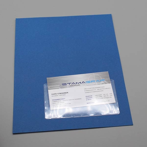 Visitenkartentaschen 105 x 60 mm, Breitseite offen, Vorderfolie verkürzt, selbstklebend, PP-Folie 120 µm transparent